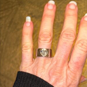 Authentic Coach RARE Pave turn lock Silver Ring with Logo inside band